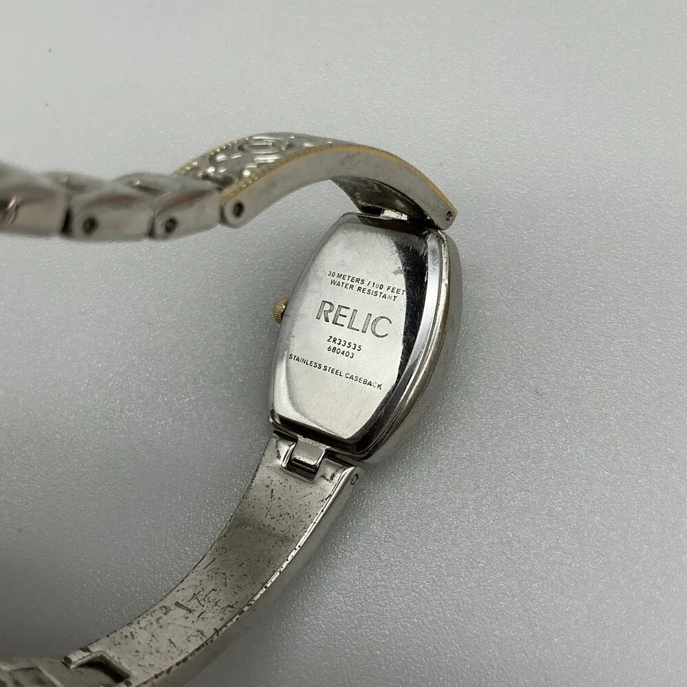 Relic Folio Womens Watch 18mm Two Tone Scrolled Band New Battery 6.75